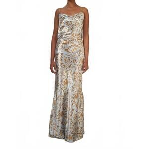NEW AIIFOS maya metallic satin slip gown in icy blue